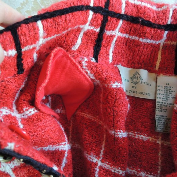 Design Options Vintage Red & White Windowpane Embellished Cardigan Jacket M - Picture 11 of 13